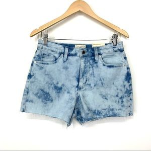 Universal Thread High Rise Midi Two Tone Blue Acid Wash Raw Hem Shorts New Nwt